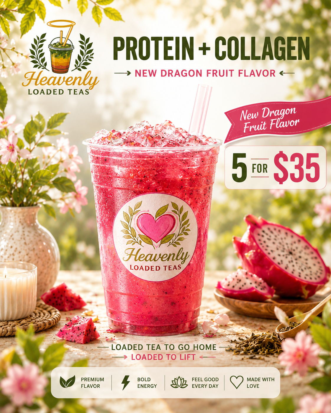 5 pack!! PROTIEN & COLLAGEN | Mega Loaded Tea To Go At Home ( ZERO Sugar ) Fills 32 Oz | Keto Friendly Full of flavor Nutrition + ENERGY | Sugar Free Teas