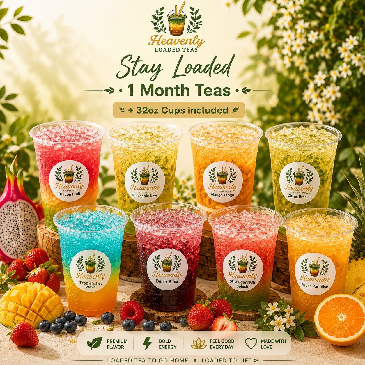 Month Supply | Individual Loaded Tea To Go At Home ( ZERO Sugar ) Fills 32 Oz | Keto Friendly Full flavor Nutrition ENERGY Sugar Free Teas
